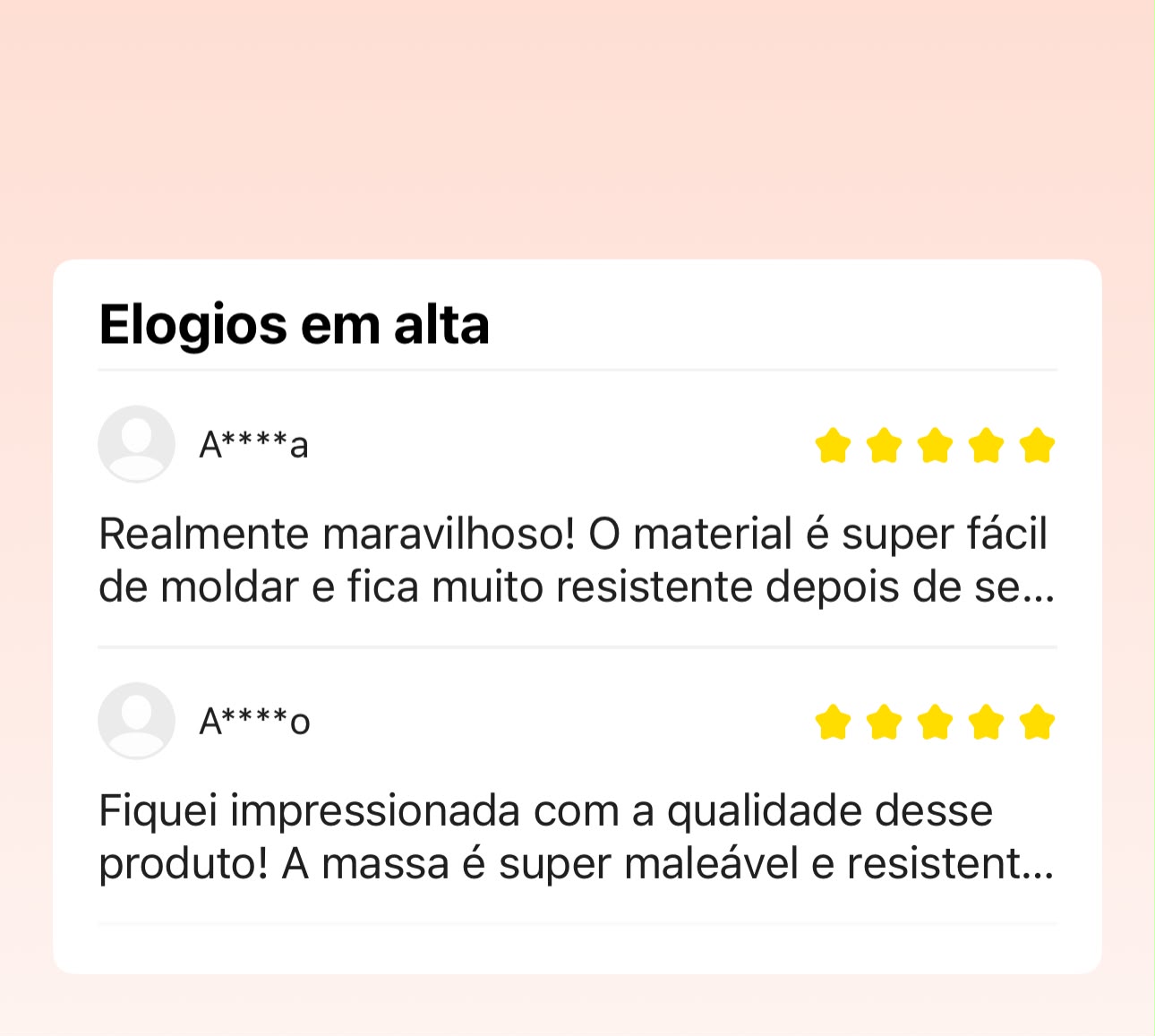 Card de avaliações Elogios em alta com estrelas